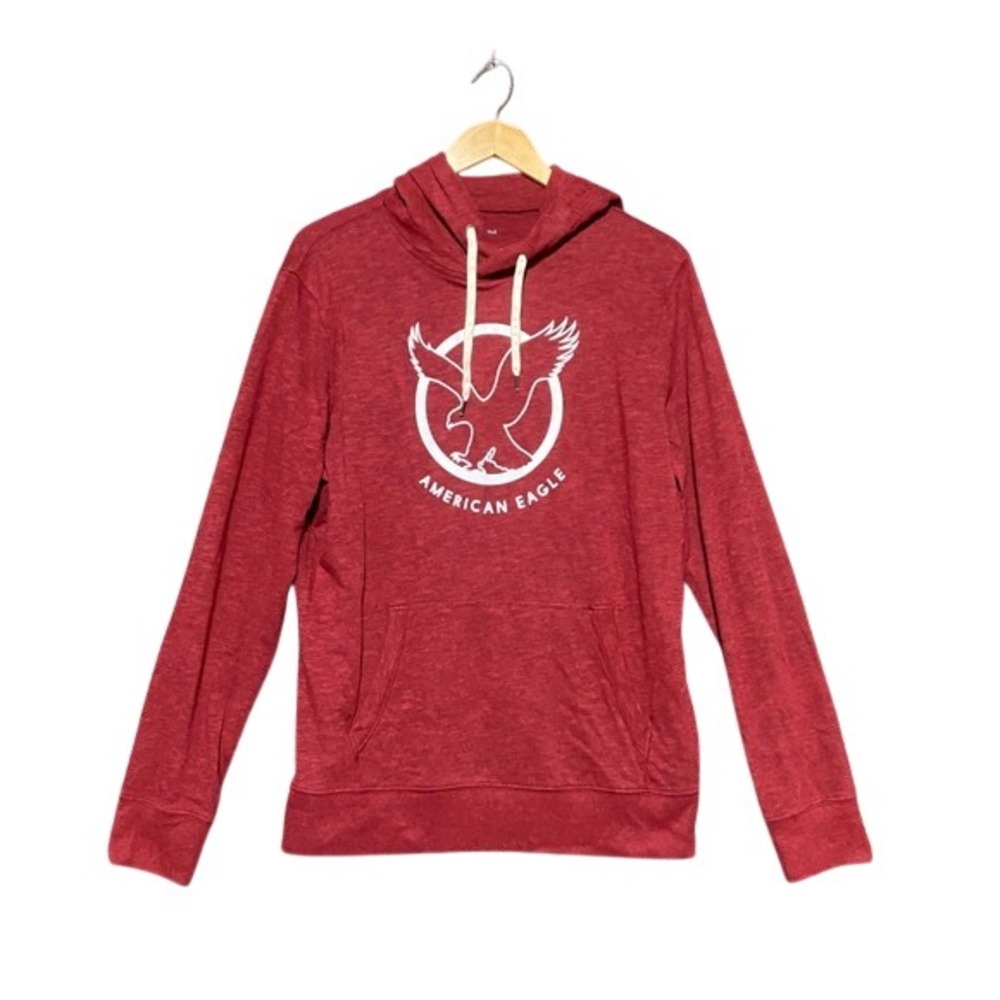 American Eagle Mens Heather Red Eagle Graphic Pullover Hoodie Sweatshirt Medium
